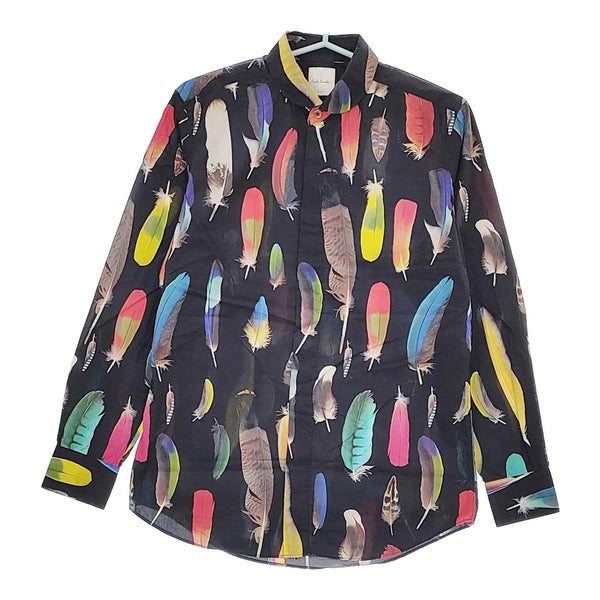Paul Smith フェザー柄 ラウンドカラー 丸襟 サイズM 長袖シャツ ブラック メンズ ポール・スミス【中古】5-0422M♪