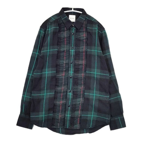 Paul Smith BLACK WATCH RUFFLE SHIRT フリル 定価33000円 386SR チェック 長袖シャツ グリーン ネイビー メンズ ポール・スミス【中古】5-1009T∞