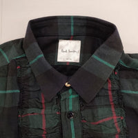 Paul Smith BLACK WATCH RUFFLE SHIRT フリル 定価33000円 386SR チェック 長袖シャツ グリーン ネイビー メンズ ポール・スミス【中古】5-1009T∞