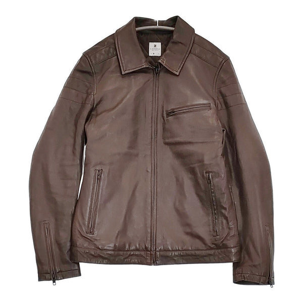 R.NEWBOLD LEATHER RIDERS JK/SINGLE 定52800円 羊革 シープスキン ライダースジャケット ブラウン メンズ アールニューボールド【中古】5-0920T♪