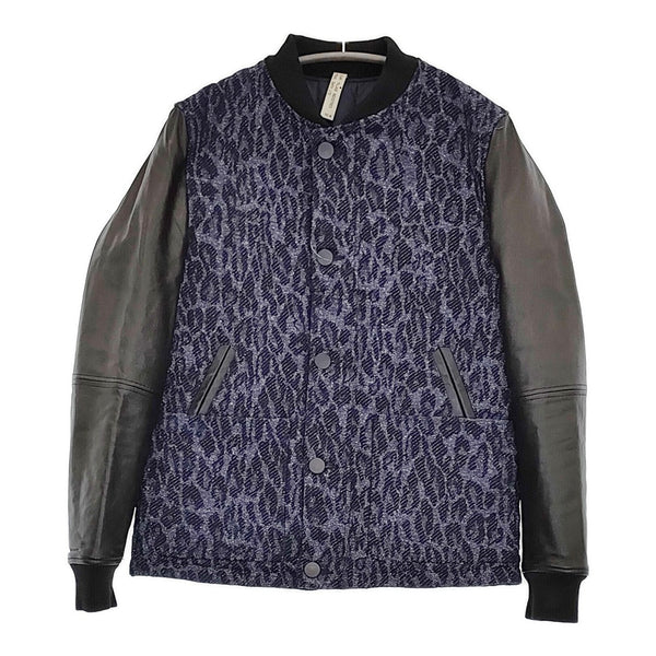 Paul Smith/RED EAR WOOD GRAINED JACQUARED BOMBER JACKET レオパード 羊革ブルゾン ネイビー メンズ ポールスミス/レッドイヤー【中古】5-0920T♪