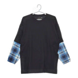 WEYEP レイヤードカットソー 古着リメイク 定価8000円 L 長袖Ｔシャツ カットソー ロンＴ ブラック ブルー メンズ ウィエップ【中古】5-0422M♪