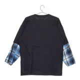 WEYEP レイヤードカットソー 古着リメイク 定価8000円 L 長袖Ｔシャツ カットソー ロンＴ ブラック ブルー メンズ ウィエップ【中古】5-0422M♪