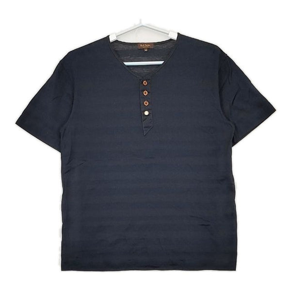 PAUL SMITH COLLECTION ヘンリーネック ボーダー 日本製 半袖Ｔシャツ カットソー ネイビー ブラック メンズ ポールスミスコレクション【中古】5-0609S∞
