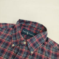 RALPH LAUREN ボタンダウン BD チェック XS コットン 長袖シャツ ネイビー ピンク メンズ ラルフローレン【中古】5-0714M∞