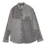 R.NEWBOLD 145603 4S204 M パッチワークギンガムチェックストライプ 長袖シャツ ブラック ホワイト メンズ アールニューボールド【中古】5-0805M♪