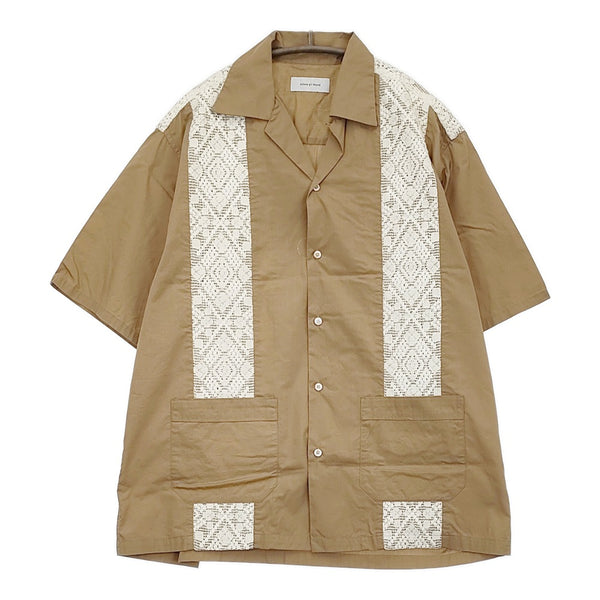 adam et Rope キューバシャツ レース GMG-04250-A サイズL オープンカラー 半袖シャツ ベージュ ホワイト メンズ アダムエロペ【中古】5-0704S♪