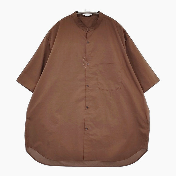 adam et Rope バンドカラー ポケッタブルシャツ GMG-02130-A サイズXL パッカブル 半袖シャツ ブラウン メンズ アダムエロペ【中古】5-0704S♪