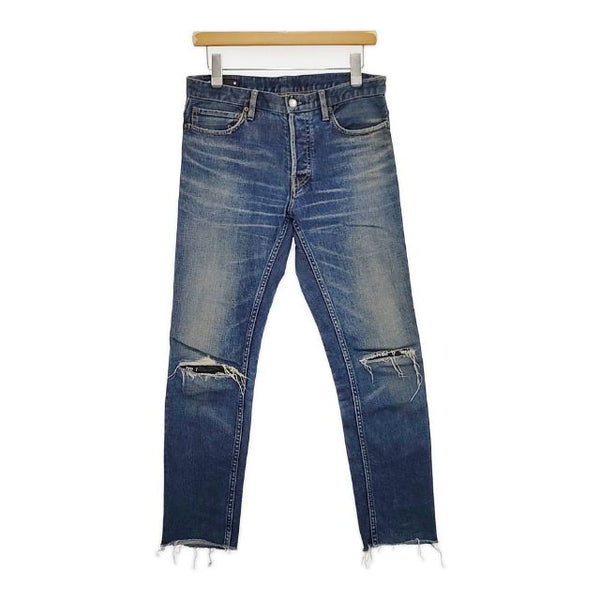 MINEDENIM ニークラッシュデニムパンツ レザーパッチ加工 ジーンズ ダメージ加工 2011-1002-86-302 デニムパンツ ブルー メンズ マインデニム【中古】5-1001G∞