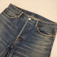 MINEDENIM ニークラッシュデニムパンツ レザーパッチ加工 ジーンズ ダメージ加工 2011-1002-86-302 デニムパンツ ブルー メンズ マインデニム【中古】5-1001G∞