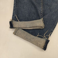 MINEDENIM ニークラッシュデニムパンツ レザーパッチ加工 ジーンズ ダメージ加工 2011-1002-86-302 デニムパンツ ブルー メンズ マインデニム【中古】5-1001G∞