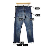 MINEDENIM ニークラッシュデニムパンツ レザーパッチ加工 ジーンズ ダメージ加工 2011-1002-86-302 デニムパンツ ブルー メンズ マインデニム【中古】5-1001G∞