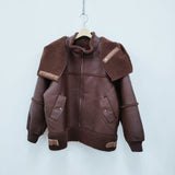 ROKU 6 BEAUTY&YOUTH FAKE LEATHER×BOA ZIP BLOUSON  フェイクレザーブルゾン ジャケット エンジ レディース ロクビューティアンドユース【中古】3-0108A∞