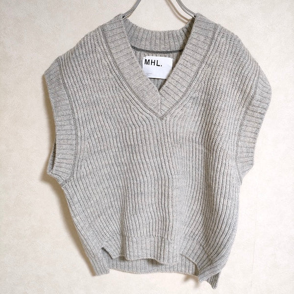 MHL. NATURAL WOOL リブベスト 595-1261501 サイズ2 ベスト グレー レディース エムエイチエル【中古】3-0904T△