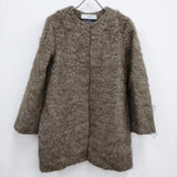 saqui mohair no-collar coat モヘヤ混ノーカラーコート サイズ36 ホックフロント コート ブラウン レディース サキ【中古】3-1118A♪