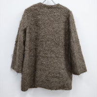 saqui mohair no-collar coat モヘヤ混ノーカラーコート サイズ36 ホックフロント コート ブラウン レディース サキ【中古】3-1118A♪