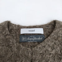 saqui mohair no-collar coat モヘヤ混ノーカラーコート サイズ36 ホックフロント コート ブラウン レディース サキ【中古】3-1118A♪