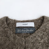 saqui mohair no-collar coat モヘヤ混ノーカラーコート サイズ36 ホックフロント コート ブラウン レディース サキ【中古】3-1118A♪