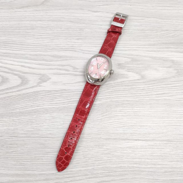 LOCMAN イタリア レザーベルト クロコ型押し革 アナログ表示 腕時計 レッド レディース ロックマン【中古】3-0809G◎