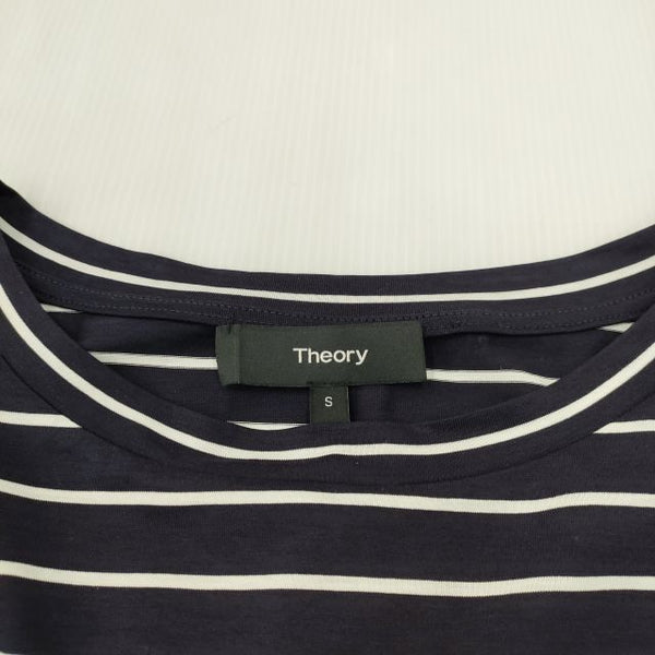 theory 新品未使用品 レーヨンコットン サイドスリット入り ロングTシャツ サイズS カットソー ネイビー ホワイト レディース  セオリー【中古】4-0302M☆