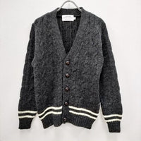 James Charlotte サイズ34 ウール British Wool アラン編み ケーブルニット Vネック カーディガン チャコールグレー ホワイト レディース ジェイムスシャルロット【中古】3-0820T◎