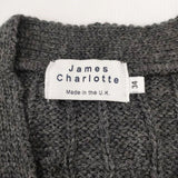 James Charlotte サイズ34 ウール British Wool アラン編み ケーブルニット Vネック カーディガン チャコールグレー ホワイト レディース ジェイムスシャルロット【中古】3-0820T◎