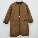 Traditional Weatherwear ARKLEY LONG ウールキルティングノーカラーロングコート サイズ34  ブラウン レディース トラディショナルウェザーウェア【中古】3-0907A☆