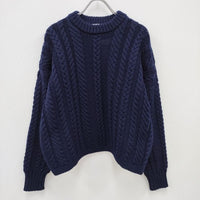 Guernsey Woollens クルーネックアランセーター ケーブル編み サイズ36 ニット ネイビー レディース ガンジーウーレンズ【中古】3-1005T☆