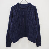 Guernsey Woollens クルーネックアランセーター ケーブル編み サイズ36 ニット ネイビー レディース ガンジーウーレンズ【中古】3-1005T☆