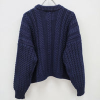 Guernsey Woollens クルーネックアランセーター ケーブル編み サイズ36 ニット ネイビー レディース ガンジーウーレンズ【中古】3-1005T☆