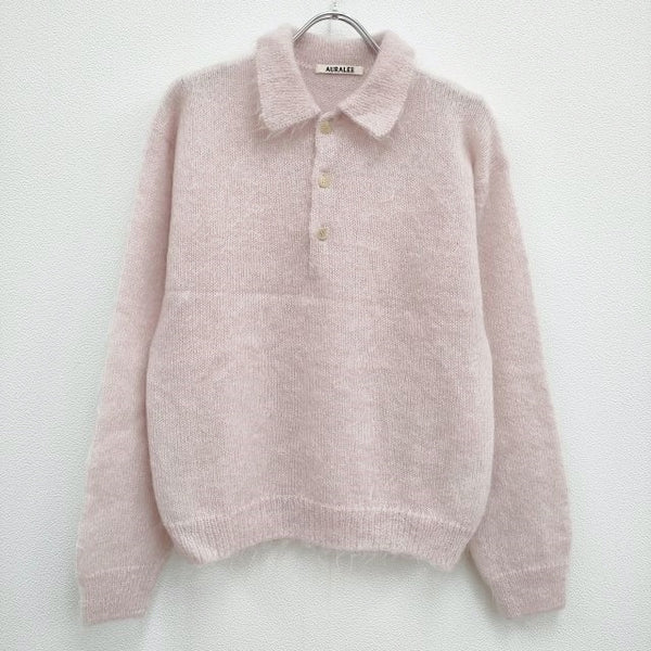 AURALEE BRUSHED SUPER KID MOHAIR KNIT POLO a22ap05km ニットポロ モヘヤ ポロシャツ 22AW ピンク レディース オーラリー【中古】3-1112T♪