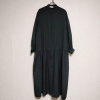 UNITED ARROWS P/W ギャザー シャツワンピース 定価27500円 比翼ボタンドレス ワンピース 濃紺 レディース ユナイテッドアローズ【中古】3-1123T∞