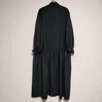 UNITED ARROWS P/W ギャザー シャツワンピース 定価27500円 比翼ボタンドレス ワンピース 濃紺 レディース ユナイテッドアローズ【中古】3-1123T∞