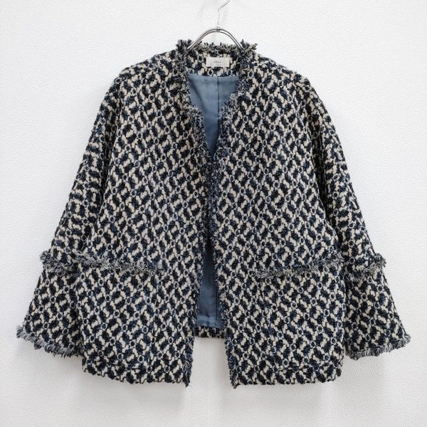 IENA ＆NAVY GIOLICAジャガードジャケット 定価44000円 22-010-900-2310-3-0 ノーカラー 22AW ブルー アイボリー イエナ【中古】3-1108T♪