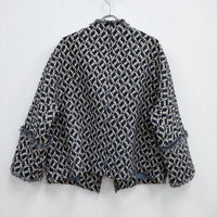 IENA ＆NAVY GIOLICAジャガードジャケット 定価44000円 22-010-900-2310-3-0 ノーカラー 22AW ブルー アイボリー イエナ【中古】3-1108T♪