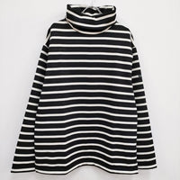 OUTIL TRICOT IBOS ボーダー タートルネック ウールアクリル ワイド 長袖Ｔシャツ カットソー ロンＴ ブラック ホワイト ウティ【中古】4-0108T♪