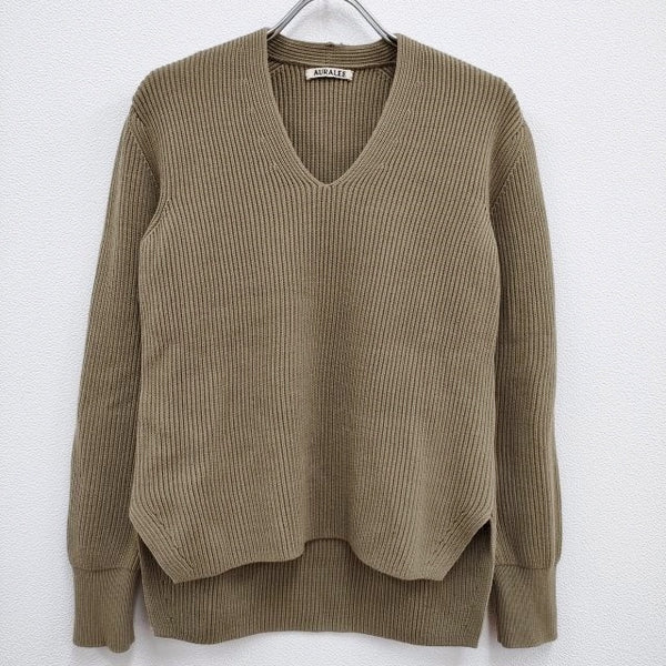 AURALEE Vネック リブ SUPER FINE WOOL RIB KNIT P/O A6AV06RK サイズ0 セーター ニット ベージュ レディース オーラリー【中古】4-0211T♪