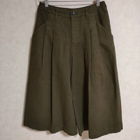 pas de calais ワイドタックパンツ サイドアジャスター付き 起毛 サイド36 ガウチョパンツ カーキ レディース パドカレ【中古】4-0307M△