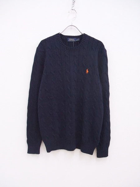 POLO RALPH LAUREN コットン ケーブル ニット ネイビー メンズ ポロ・ラルフローレン【中古】2-1008T♪