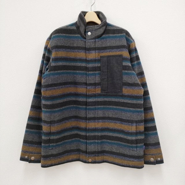 patagonia フェルテッドジャケット 27450FA13 ボーダー サイズL スタンドカラー ジャケット グレー ブルー ブラウン メンズ パタゴニア【中古】4-0111T◎