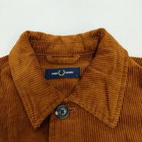 FRED PERRY CORD OVERSHIRT コーデュロイジャケット 刺繍 サイズS 長袖シャツ ブラウン メンズ フレッドペリー【中古】3-1220T♪